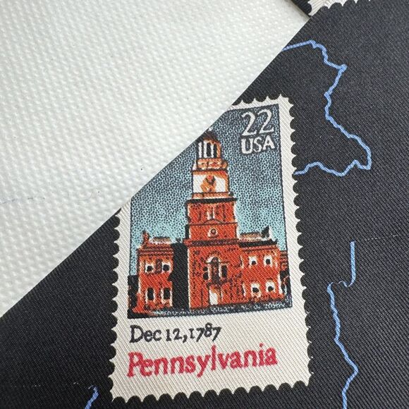 VTG Nicole Miller Silk Necktie Mens‎ Black Novelty State Stamps USA 57"x 4" NWT - Picture 6 of 15
